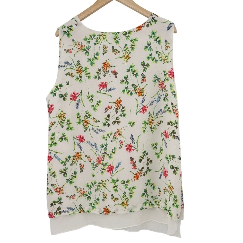 Rose + Olive Womens 2X Floral V-Neck Sleeveless Blouse White Layered‎ Hem Top - Picture 2 of 8
